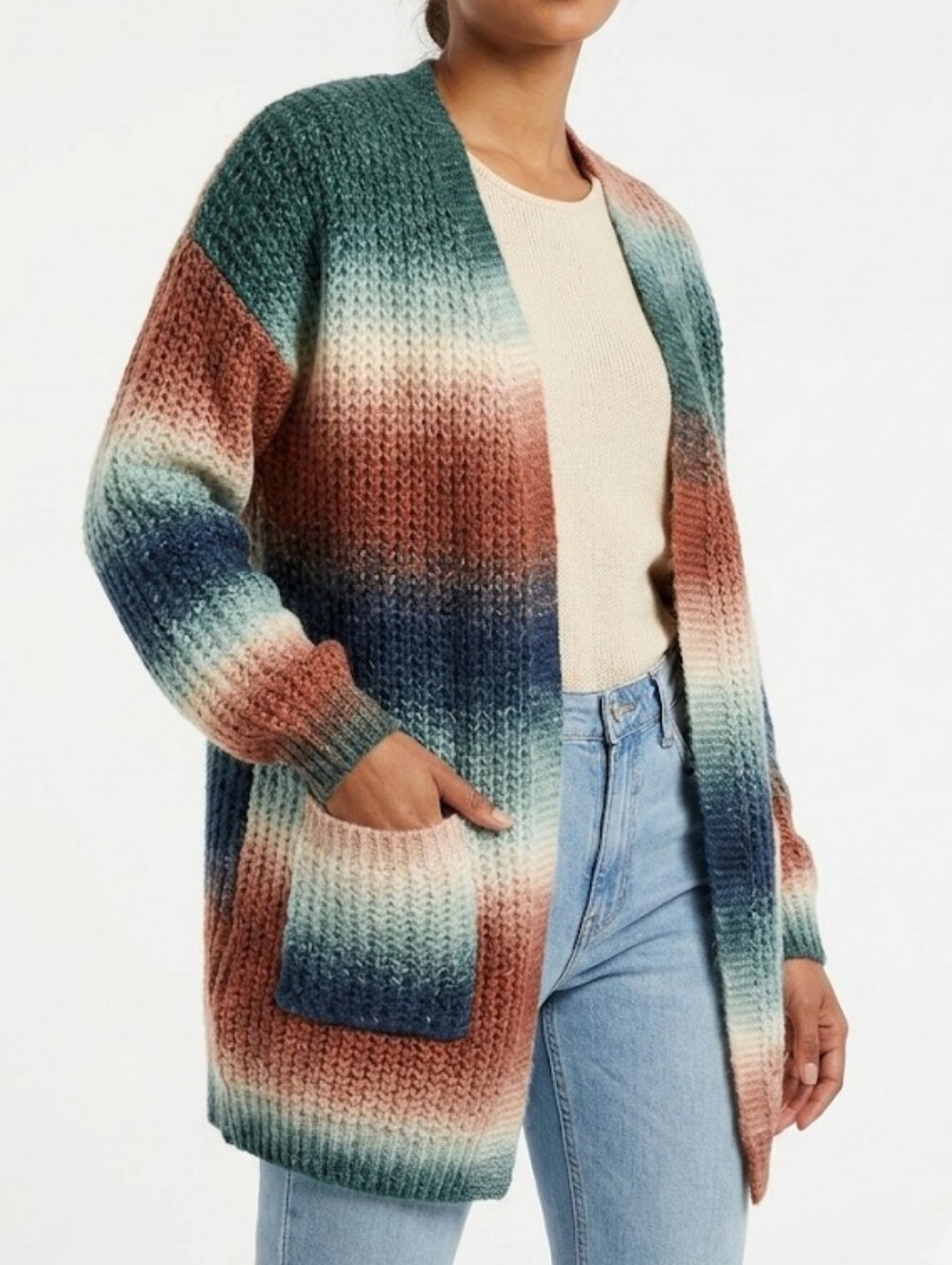 ADORA Multicolor Gradient Bouclé Open-Front Cardigan